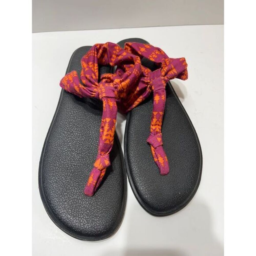 Sanuk Yoga Sling Fabric Flip Flops Pink Orange Pattern Comfort Sandals